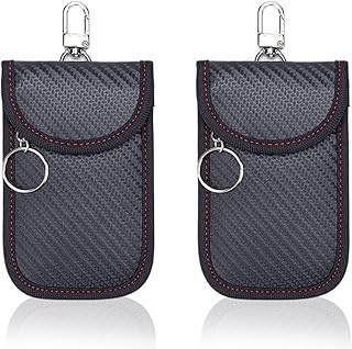 Faraday Bag for Key Fob(2 Pack), Car Key Signal Blocking Pouch, Keyless Entry Car Keys Case RFID Key Fob Protector, Double-Layers of Shielding Carbon Fiber Material PU Faraday Pouch