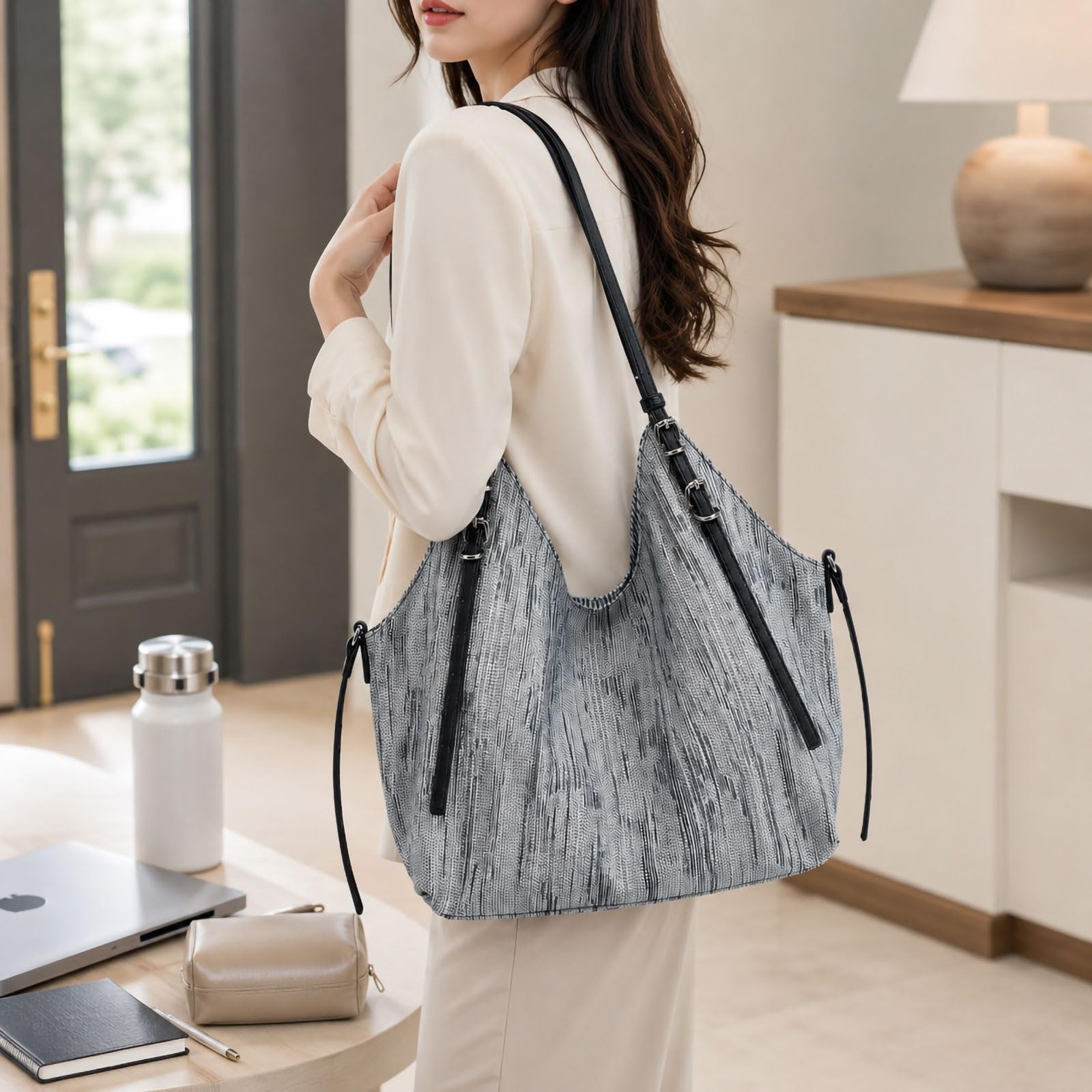 Borsa a tracolla in tela Tote Bag con fibbia regolabile