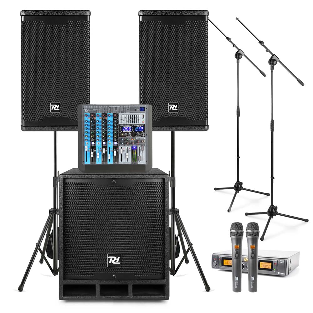 Hot Compact Pa Speaker Factory Sale Small Band PA System With 8 Inch Passive Speakers 8 Channel Powered Mixer Tripod Stands And Cables Portable Complete Sound Solution For Band Practice Live Events