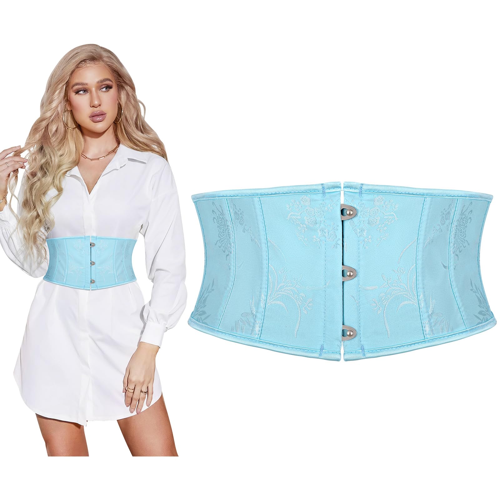 SUOSDEY Jacquard Corset Belt for Women Underbust Boned Lace Up Bustier Waspie Belt Renaissance Steampunk Pirate Corset