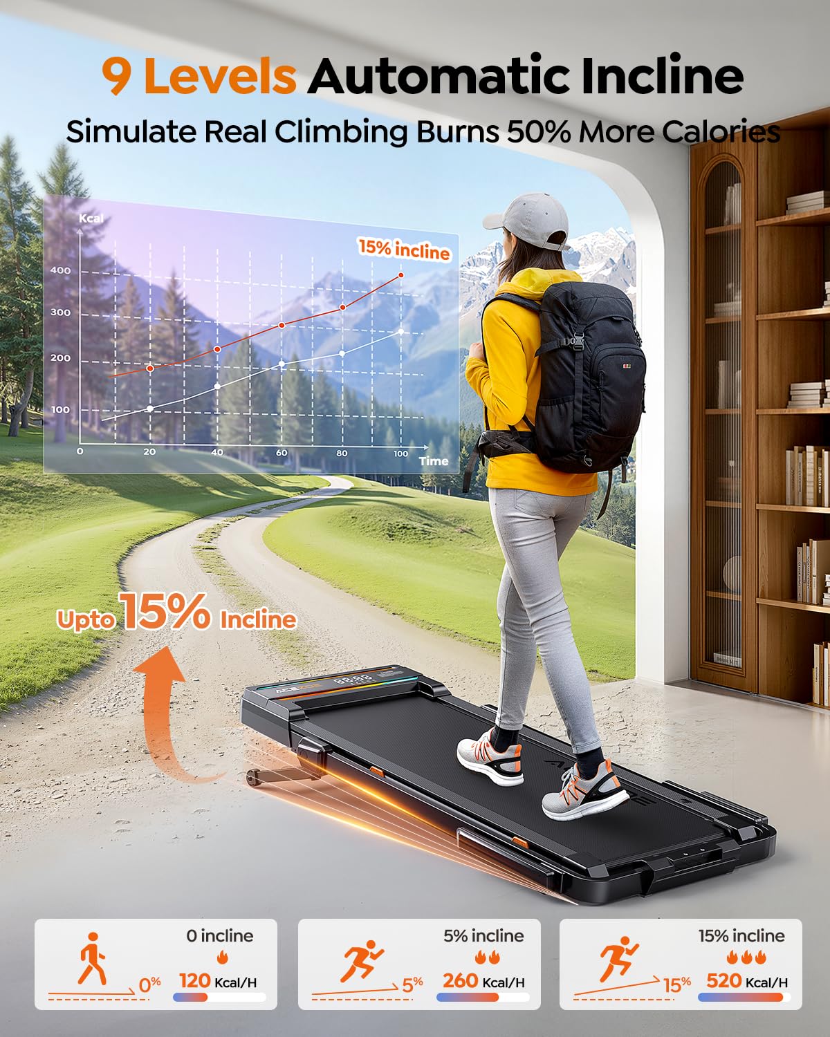 Tapis roulant per casa con inclinazione, 5 in 1 Walking Pad con pendenza del 12%, tapis roulant pieghevole 2,5 HP per casa e ufficio, display a 2 LED, portata fino a 136 kg, nessuna installazione