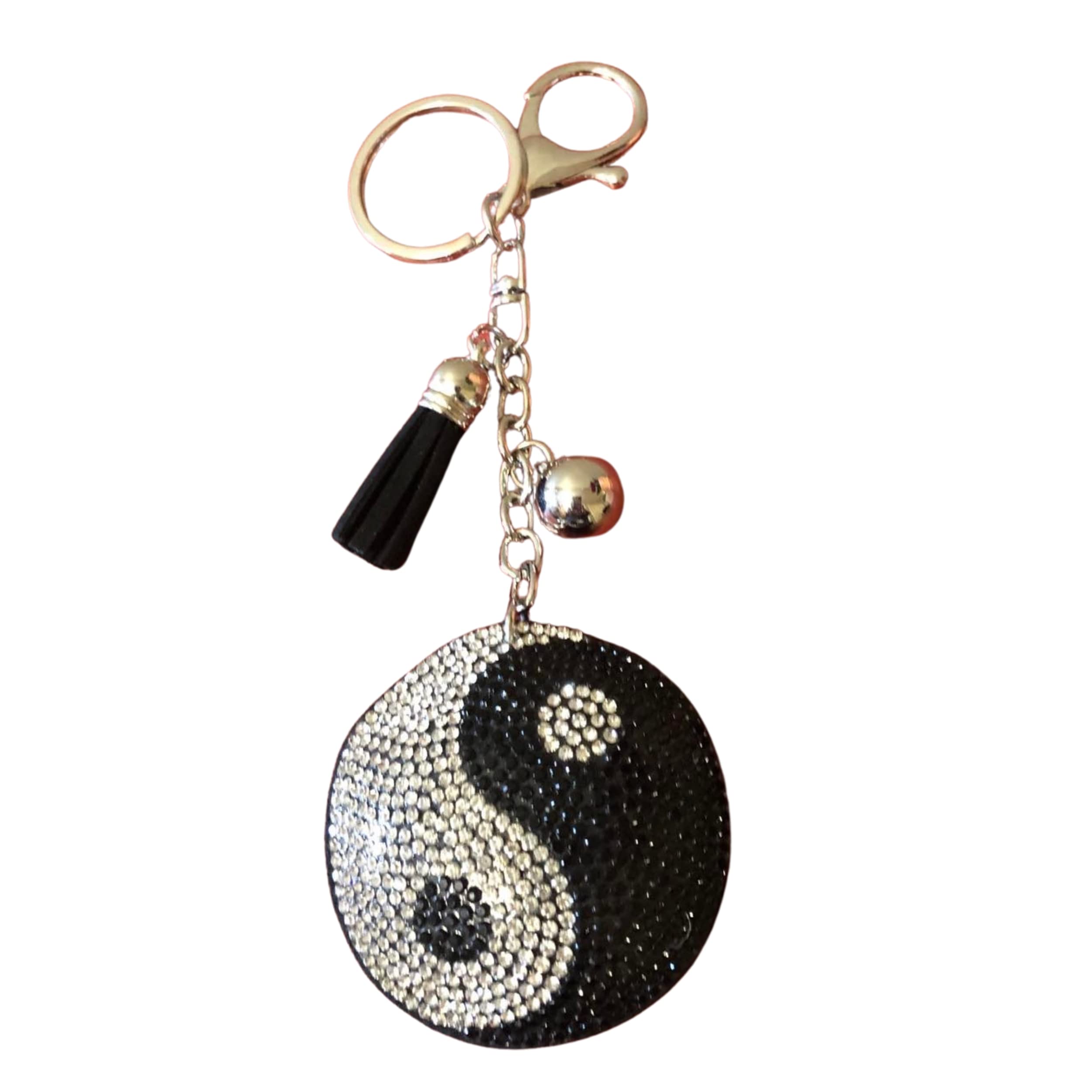 Popfizzy Women's Yin Yang Black & White (Silver) Rhinestone Keychain Accessories For Car Keys Keychain Charm, Car Key Fob Keychain, Purse Charms, Bag Keychain, L