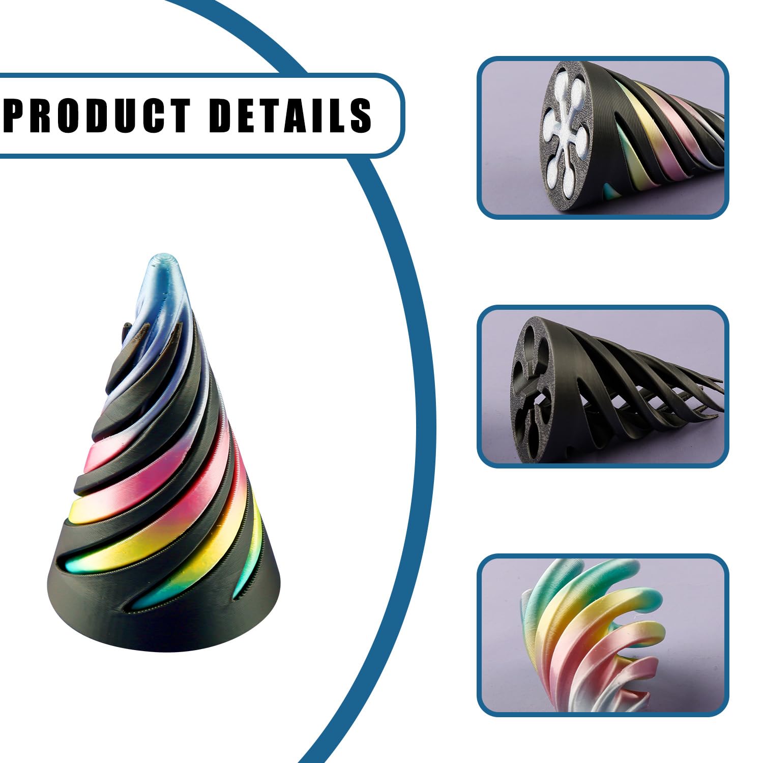Tabanzhe 3D Printed Spiral Cone Fidget, Pyramid Pass Through Fidget - Image 3
