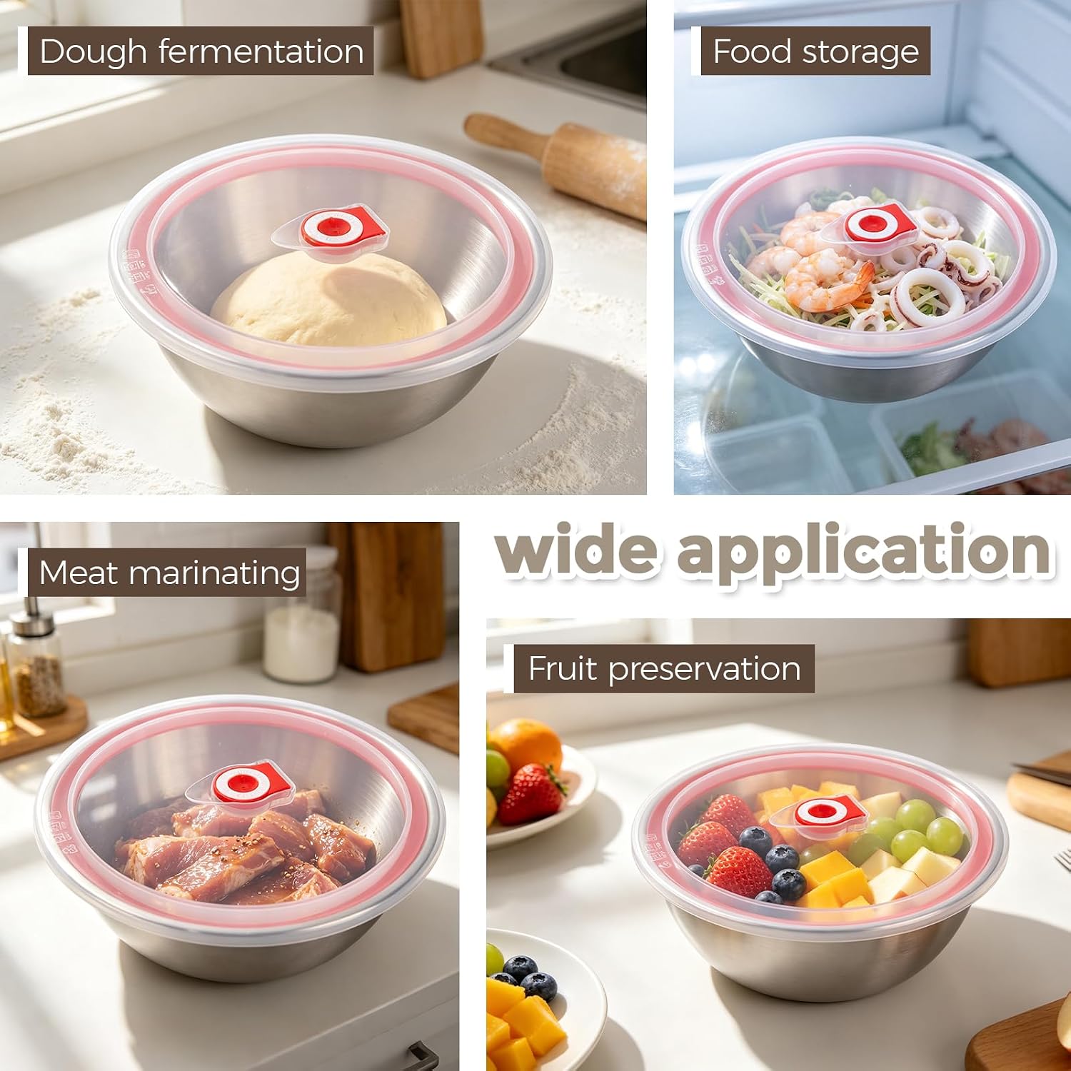 4 Pack 1200ml Pizza Dough Proofing Containers with Clear Lids and scraper
