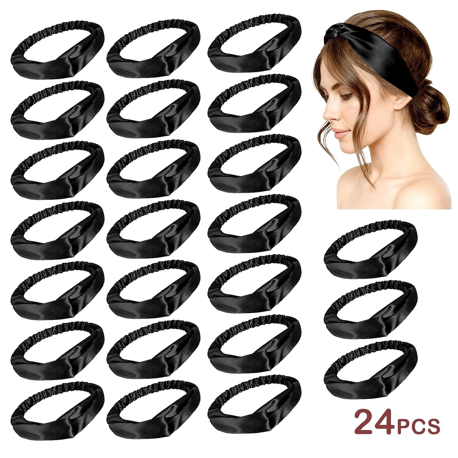 WJing Yi Jia 24Pack Womens Fashion Headbands Satin Headband Silk Hairband Silky Head Bands Hair Wraps Wide Hairbands Accessory