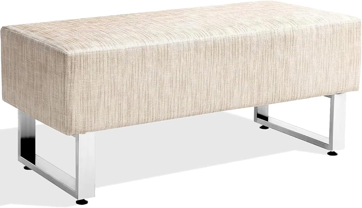 LUCKYERMORE 48" Upholstered Waiting Room Bench, Modern Faux Leather Office Guest Reception Bench, End to Bed Bench with Padded Seat for Bedroom, Living Room, Waiting Room, Entryway, Beige