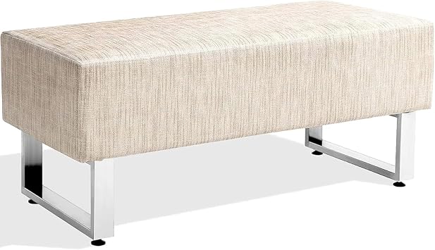 LUCKYERMORE 48" Upholstered Waiting Room Bench, Modern Faux Leather Office Guest Reception Bench, End to Bed Bench with Padded Seat for Bedroom, Living Room, Waiting Room, Entryway, Beige
