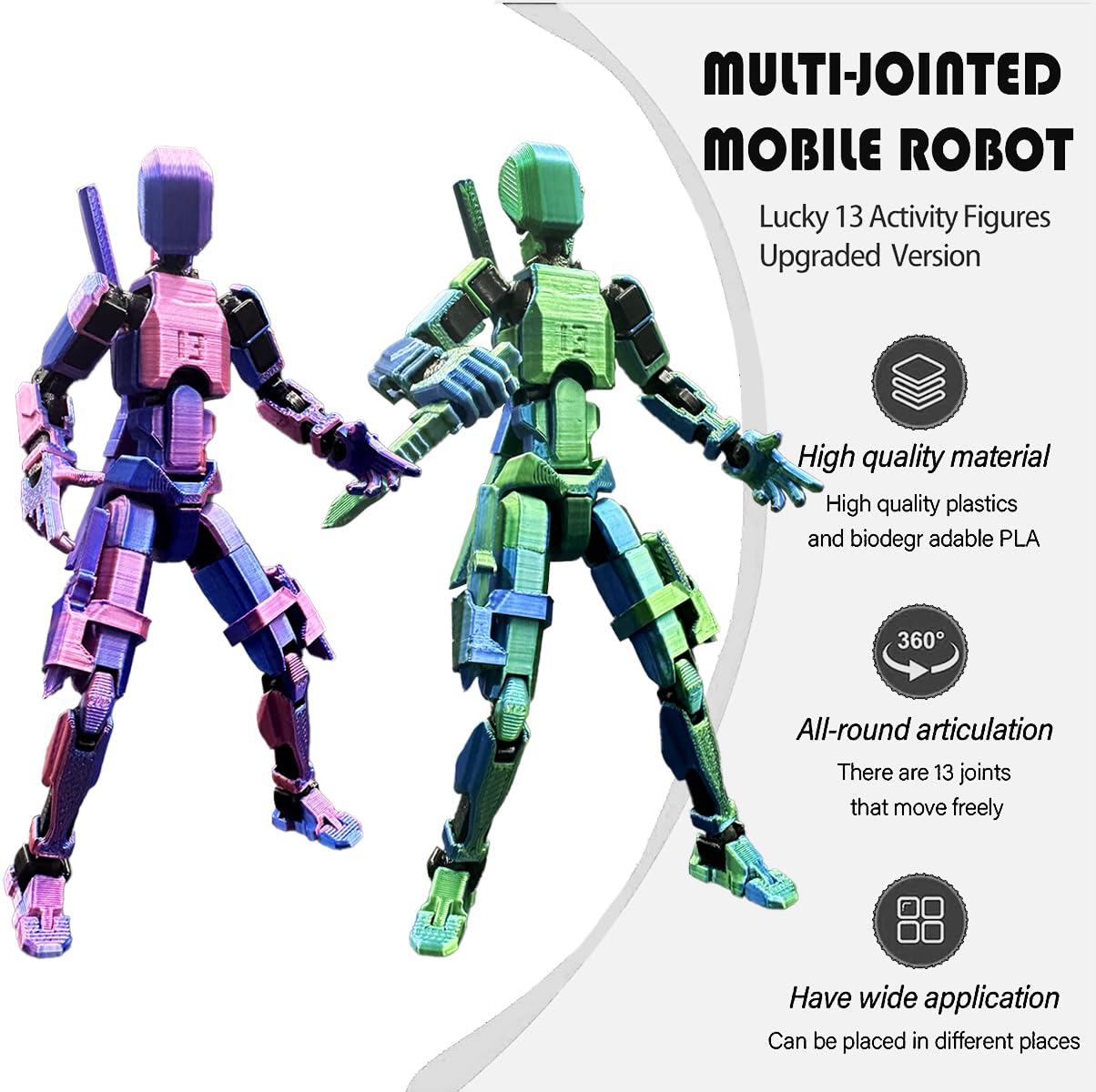 Pack De 2 Figuras T13 Articuladas Con Armas – Impresas En 3D, Múltiples Articulaciones, Ideales Para Decorar Y Posar