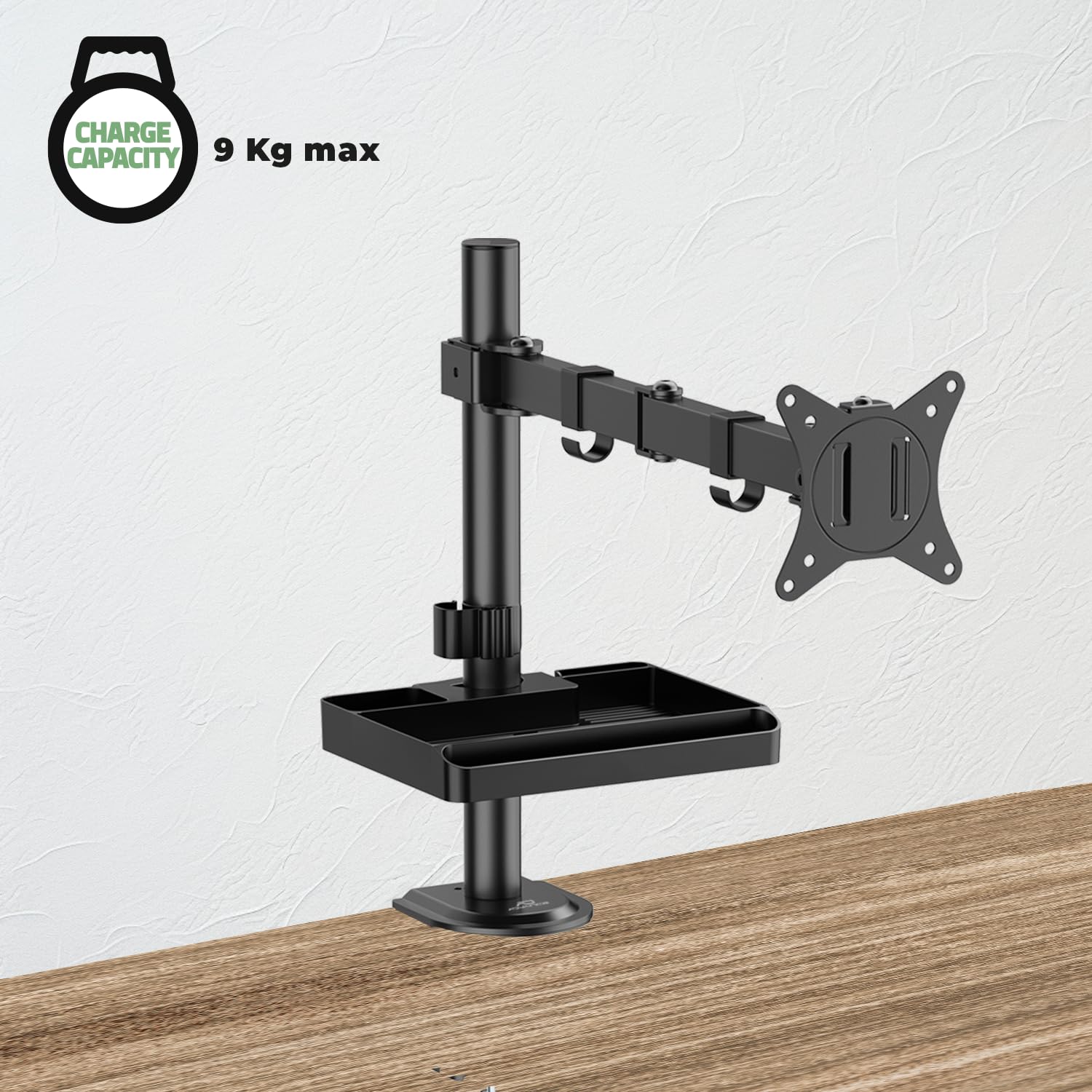 AD ADVANCE - XTENDMOUNTS Single, Supporto Monitor PC da 17 a 32 pollici, Compatibile VESA 75x75 e 100x100, Altezza e Inclinazione Regolabili, Porta Tablet e Smartphone Incluso
