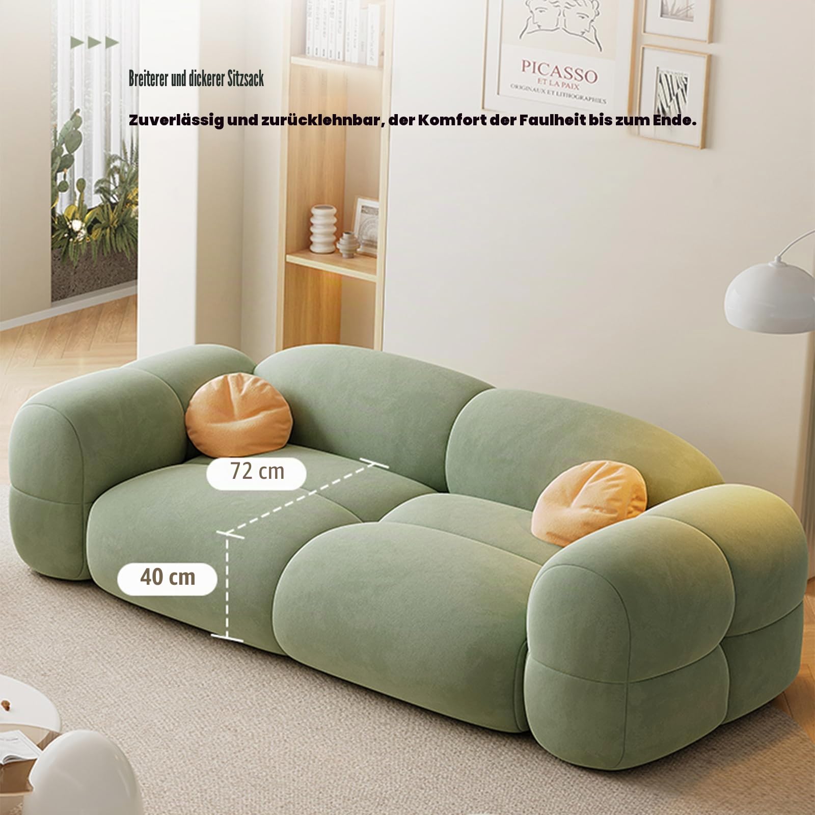 Boucle Cloud-Sofa, bequem, tiefer Sitz, Sherpa-Sofa für kleine Räume, Beige, Marshmallow-Sofa für Schlafzimmer, Wohnung und Büro, 1, 2,1 m