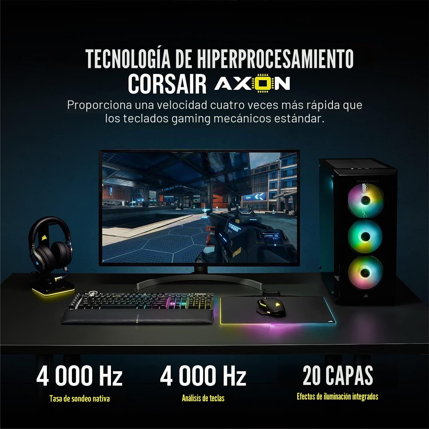 Corsair K100 RGB Teclado Gaming (conmutadores ópticos-mecánicos OPX: Ultra Fino y Lineal, Teclas de Doble inyección PBT, integración Elgato Stream Deck) AZERTY, Negro