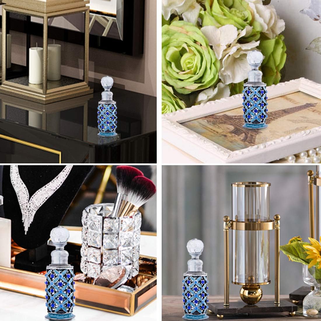 YU FENG Antique Glass Perfume Bottles Empty Vintage Jeweled Enameled Decorative Fancy Crystal Perfume Decanter Vials(Blue,6ml) : Home & Kitchen