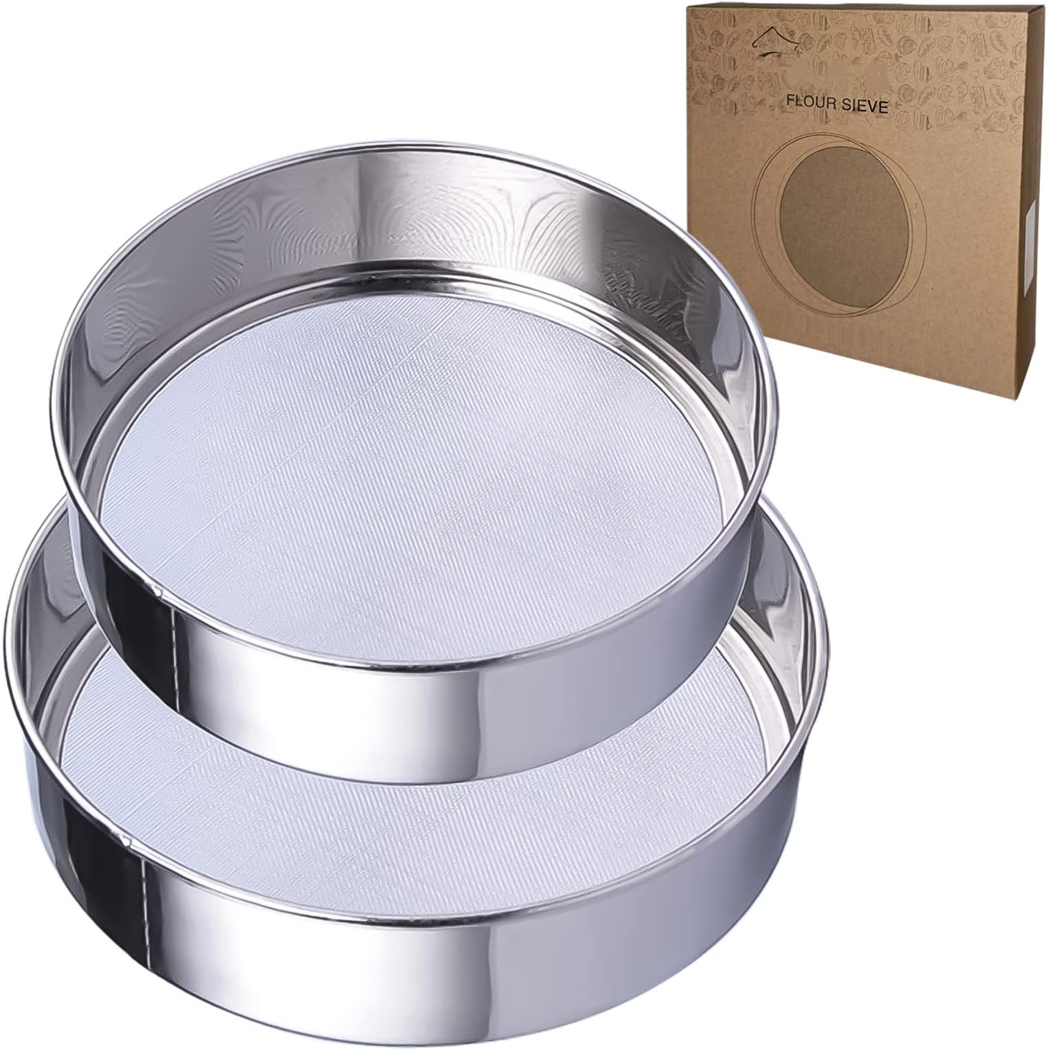 SPX Sieve Fine Mesh, Stainless Steel Round Sifter for Baking, Flour Sieve, 8 Inch 40 Mesh and 6 Inch 60 Mesh, 2PCS