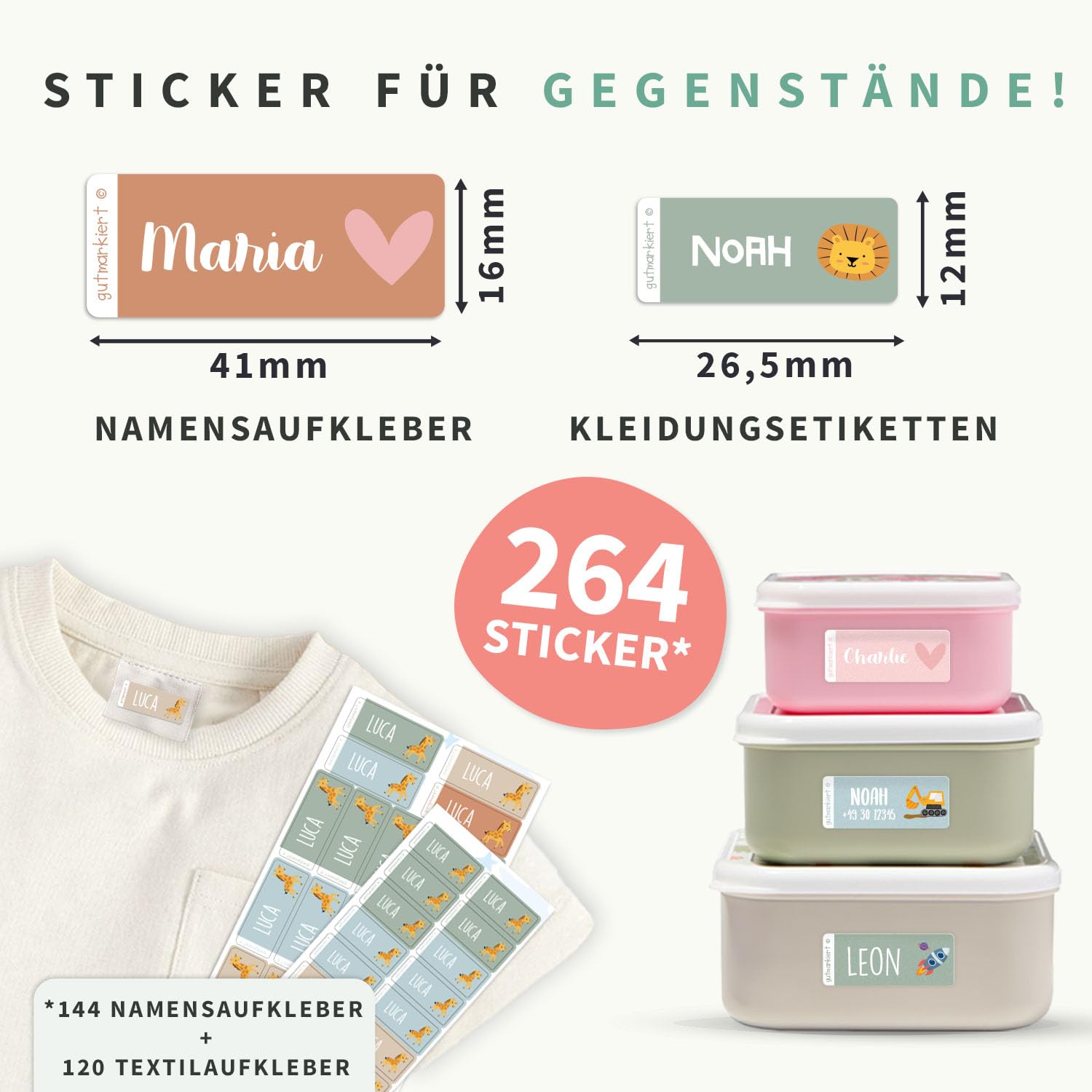 Gutmarkiert Namensaufkleber-Set personalisierbar - Stifte Bücher Kleidung