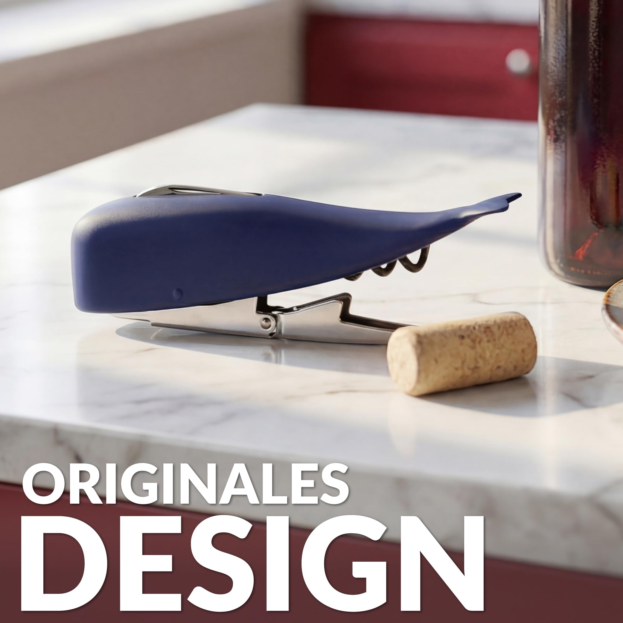 Fisura – Korkenzieher in Wal-Form, Weinöffner aus Edelstahl mit Folienschneider, origineller Flaschenöffner für Wein und Bier, Geschenkidee für Weinliebhaber