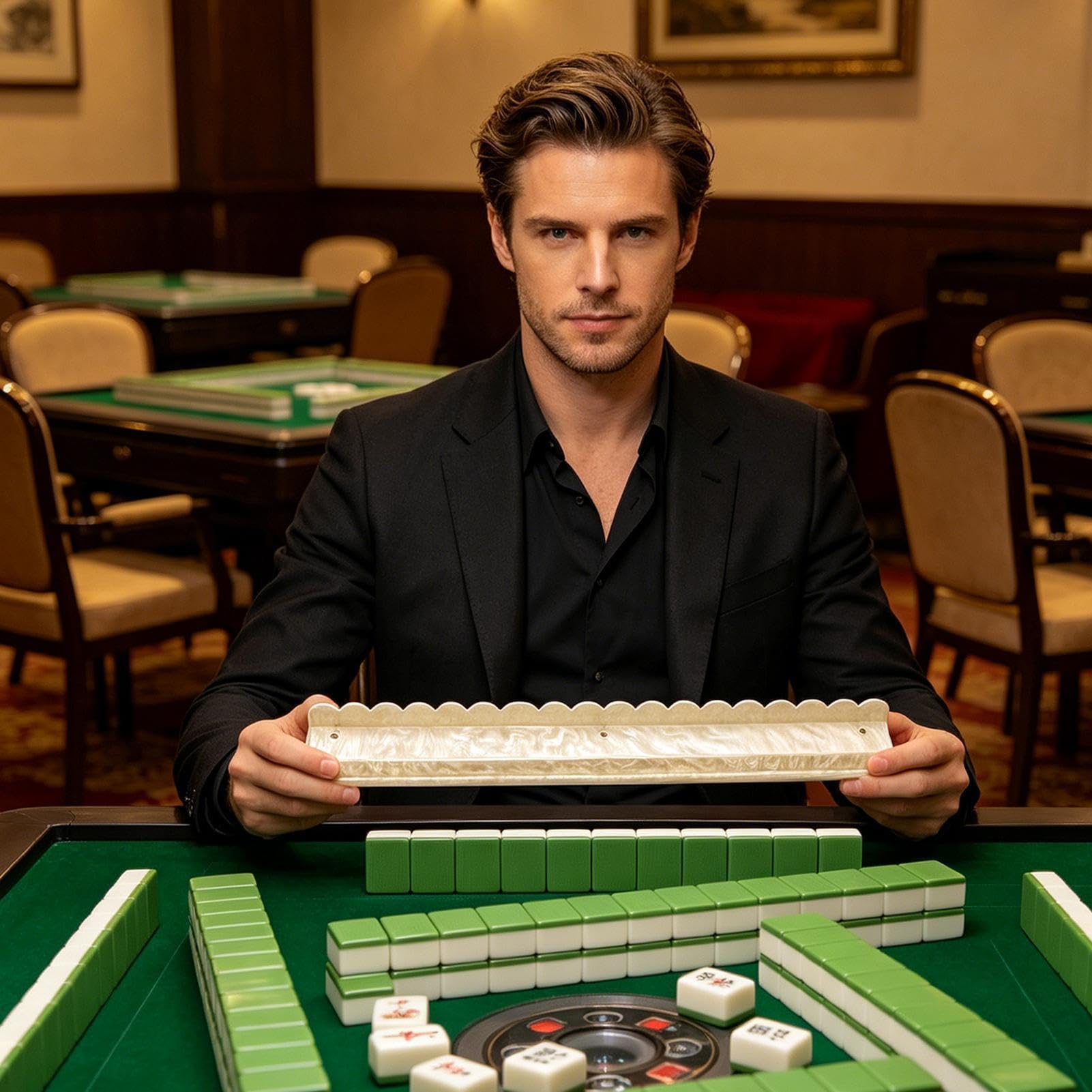 Supports Mahjong avec Poussoirs Acrylique Magnétique Festonné | Combo Support Mahjong et Poussoir Idéal pour Soirées Jeux, Fêtes, Clubs, Réunions Familiales, Centres pour Seniors et Maison