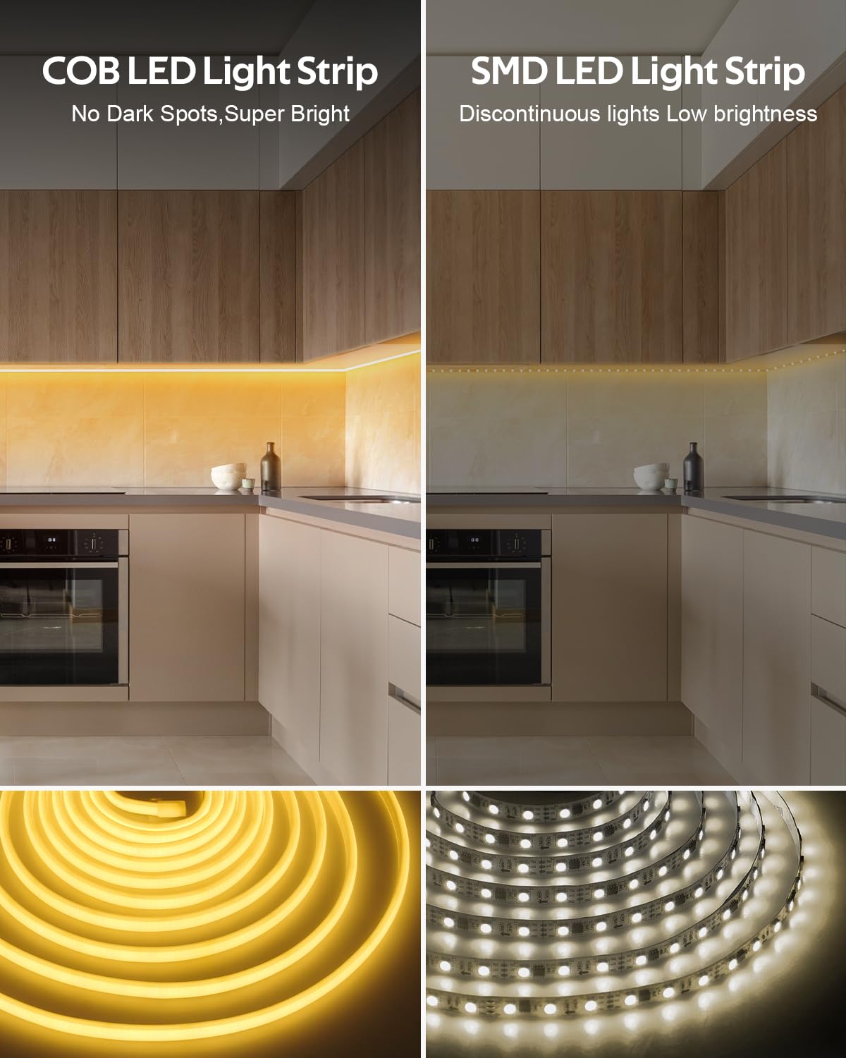 ALITOVE Striscia LED COB da 24 V, luce bianca calda, 5 m, con telecomando e alimentatore di rete, 3000 K, luce bianca calda, dimmerabile, 320 LED/M, impermeabile, per giardino, festival, decorazione