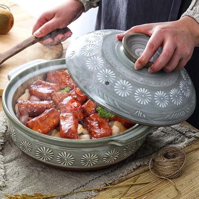 SSB Japanese Donabe Ceramic Hot Pot Casserole,Round Earthenware Clay Pot with Lid,Heat Insulation Hot Pot,Double Handle Earthen Pot,Cookware for Stew Soup Blue White Porcelain 278.5cm
