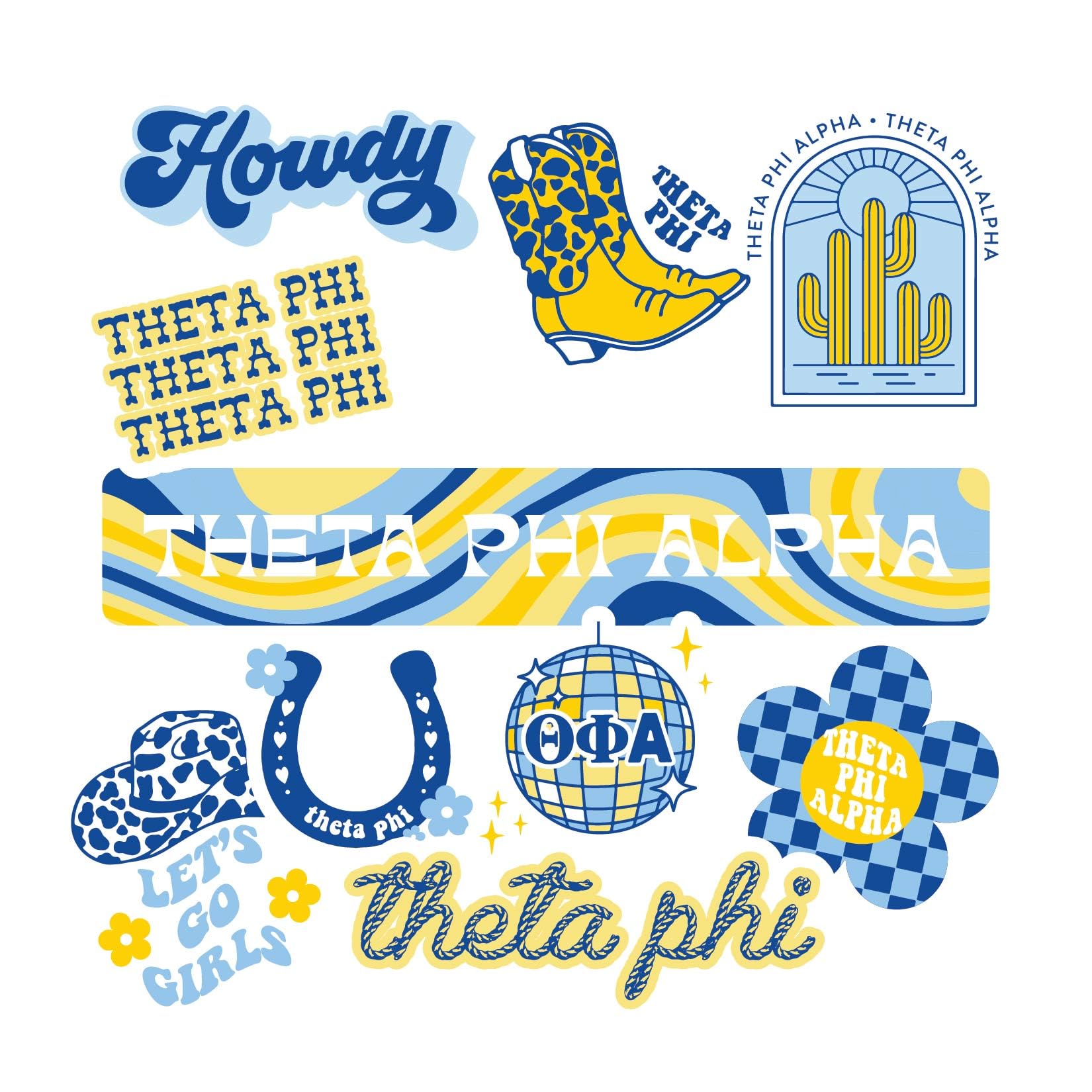 Theta Phi Alpha Sticker Sheet - Western Design Vinyl Sorority Stickers with Officially Licensed Designs, Removable Adhesive, 10 Stickers per Sheet, by