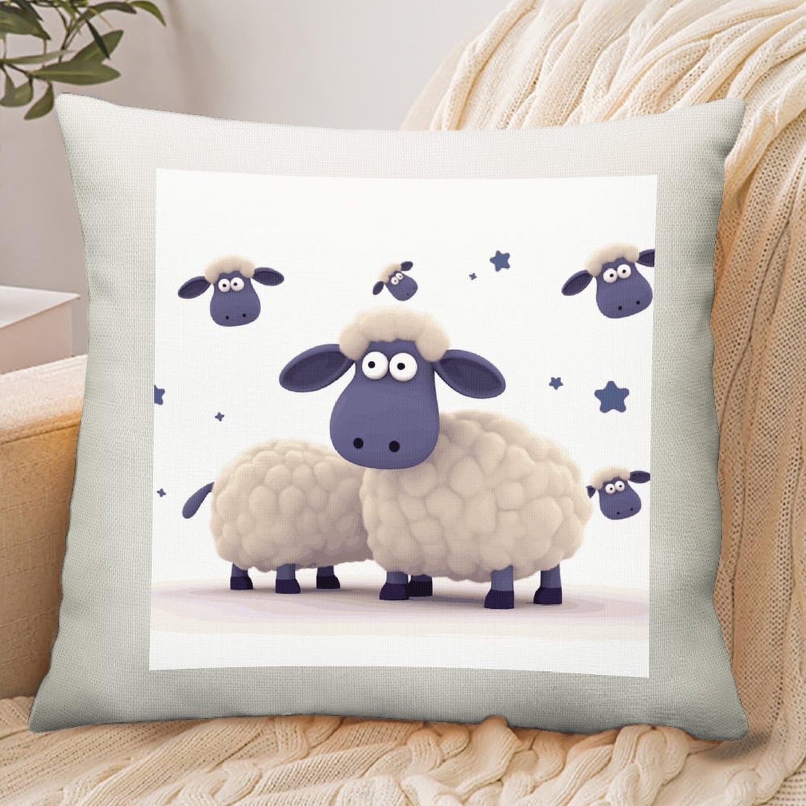 Adfgyerh Style Sheep Pillow Cover Breathable,Pillowcases Boho Decorative Envelope Closure,Throw Pillow Covers For Beach,Patio,Balcony,Couch Living Room 16 * 16In