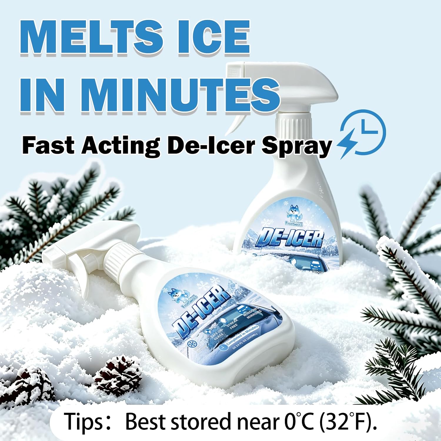 Frostwolf Windshield De-Icer Spray, Instant Snow Melter for Auto Mirrors