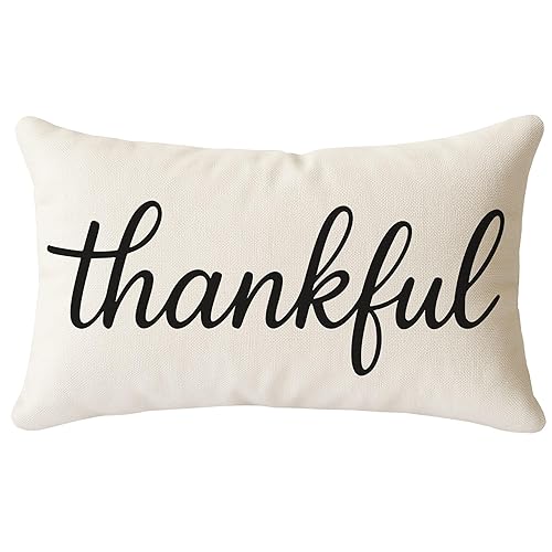 Thankful Pillow Cover 12x20 Inch Farmhouse Lumbar Decorative Cushion Case