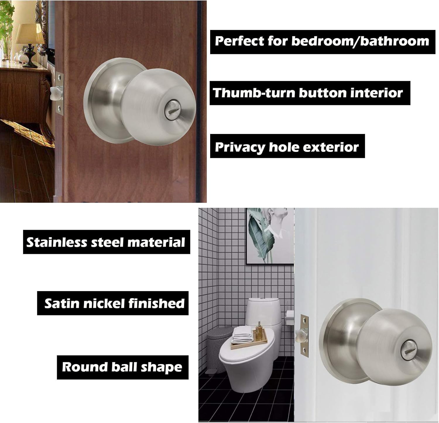 Get Cheap Price Gobrico Satin Nickel Interior Door Knobs Privacy Door Locksets for Bed and Bathroom,Round Ball Style,Thumb-Turn Locking Inside 5Pack