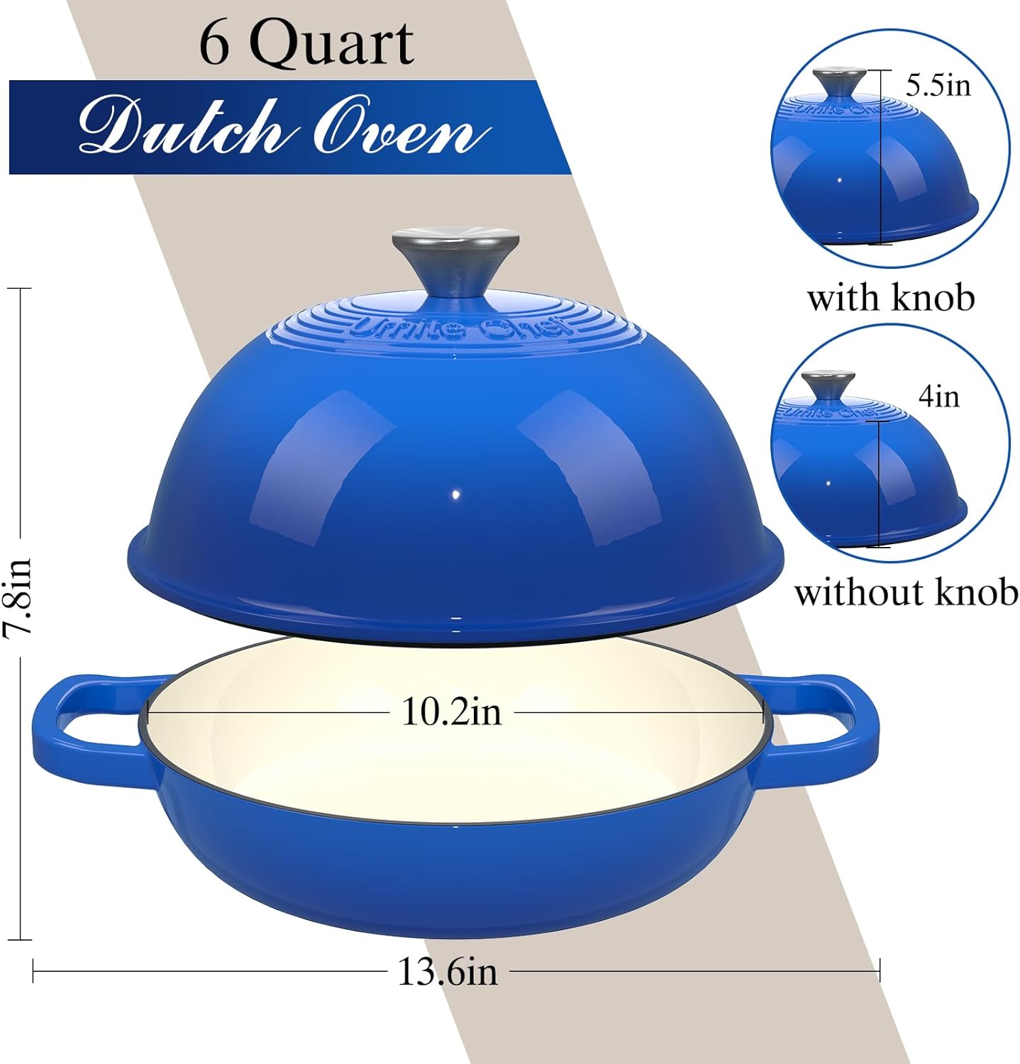 Enamelled Cast Iron Dutch Oven Pot – Dutch Oven Pot with Lid For Sourdough Bread Baking – Cast Iron Bread Oven – Dark Blue, Umite Chef 6QT Pot with Lid & Cotton Potholders - Image 6