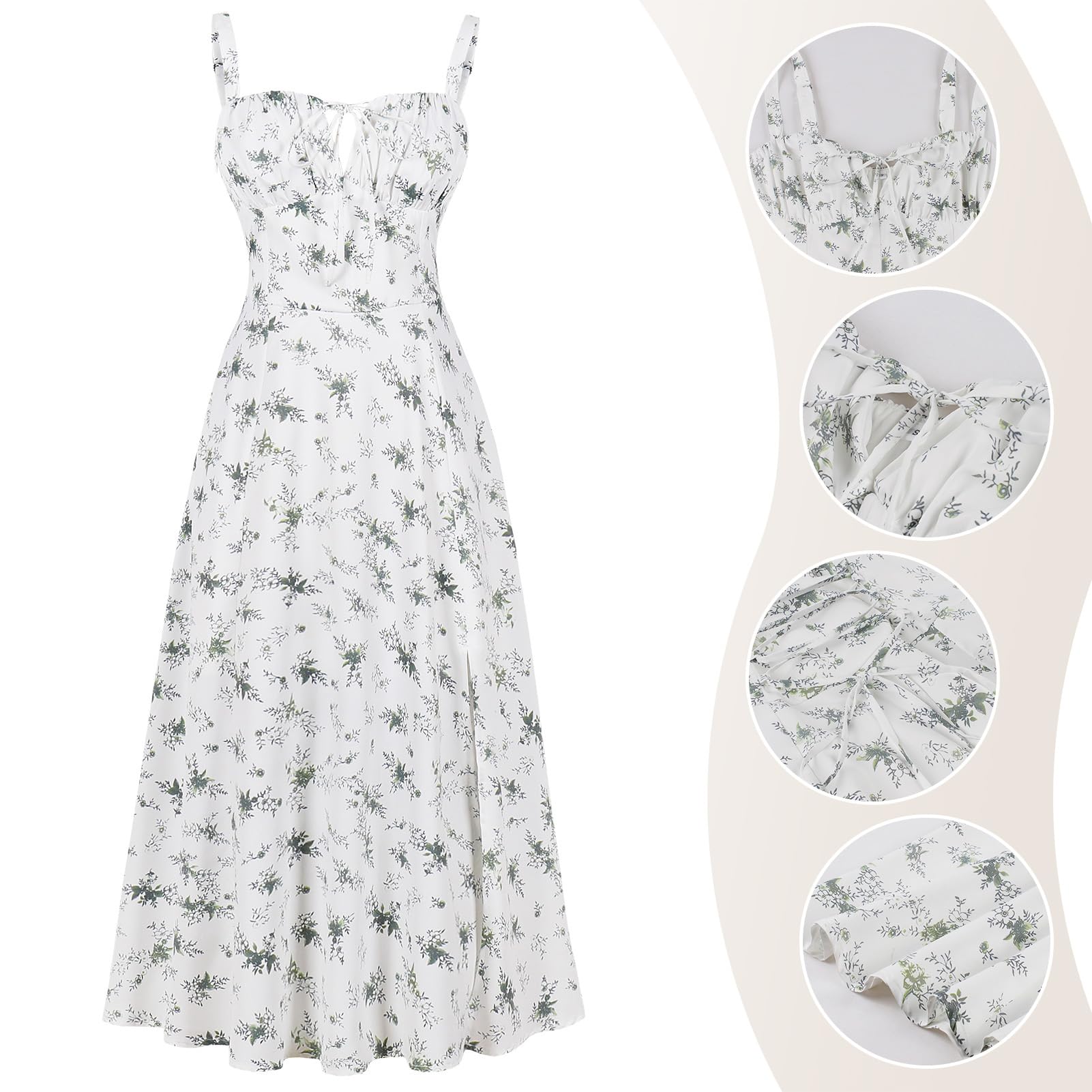 Women's Floral Corset Dress Formal Cocktail Dresses Going Out Casual Sundress Split Thigh Spaghetti Strap Vintage Dress: Medium Green Flower