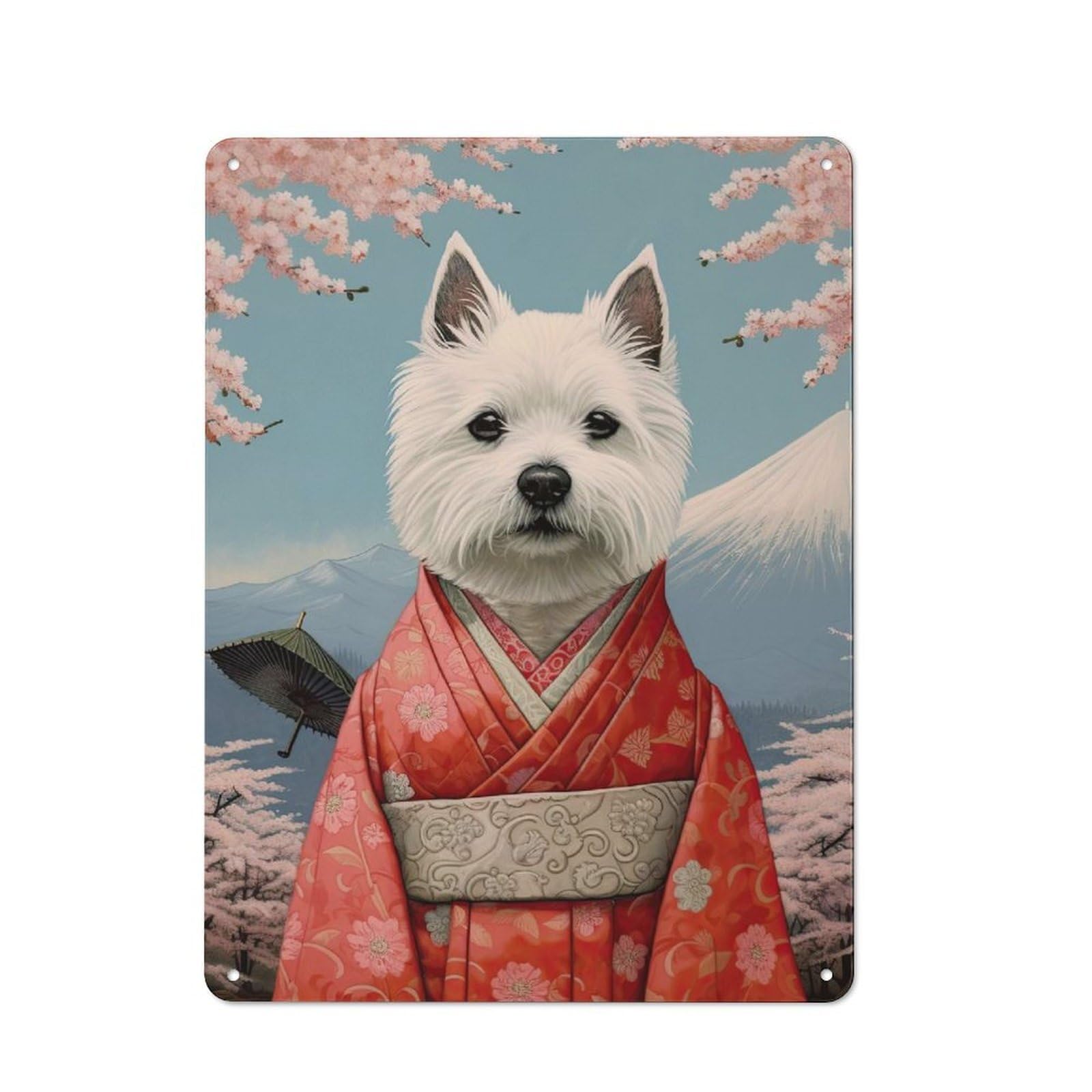 Westie Geisha Classic Metal Wall Decor 40x30cm, Decorative Tin Plaque for Cafe, Pub, Workshop Or Home Bar