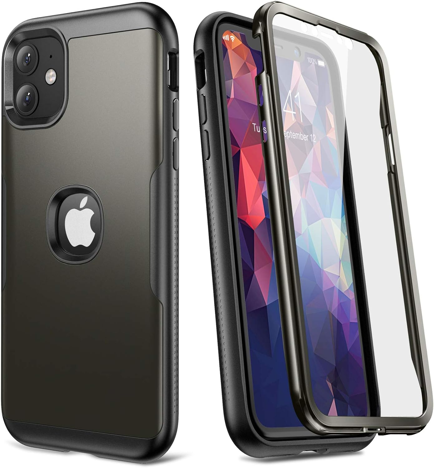 YOUMAKER Metallic Designed for iPhone 11 Case, Full Body Rugged with Built-in Screen Protector Heavy Duty Protection Slim Fit Shockproof Cover for iPhone 11 Case 6.1 Inch-Gun : Cell Phones & Accessories