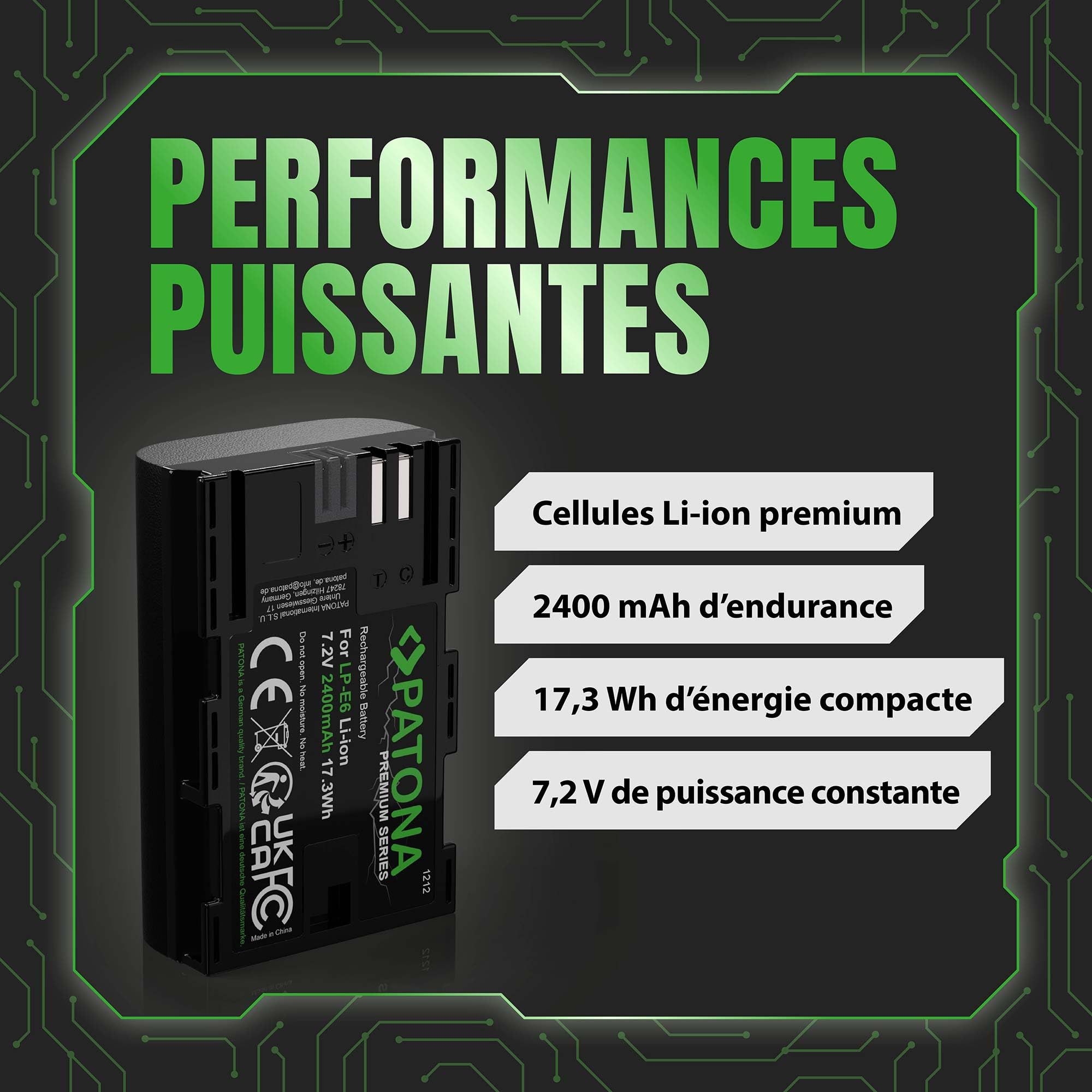 PATONA 2X Premium Batterie pour Canon LP-E6 LPE6 2400mAh | Batterie pour EOS 5D Mark II III IV 5DS R R5 6D 7D 60D 60Da 70D 80D 90D XC10 XC15 WFT-E5 E7, anti court-circuit