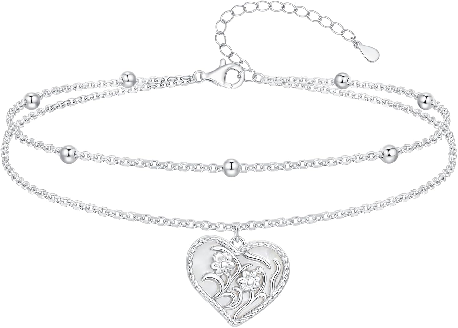 Ankle Bracelets for Women: 925 Sterling Silver Double Layer Anklet Adjustable Chain Dainty Foot Anklets Jewelry Gifts