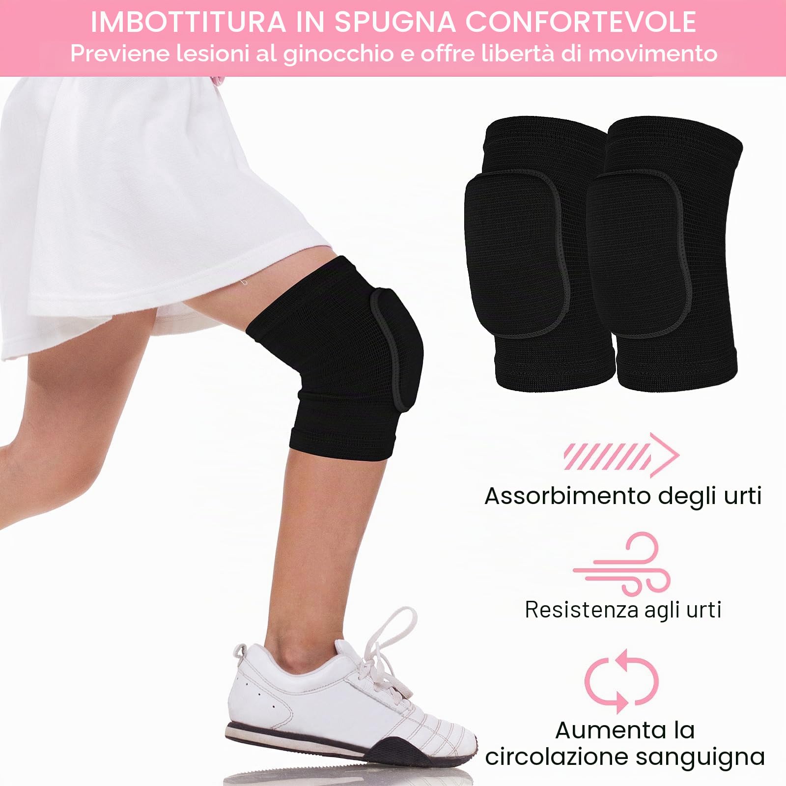 Ginocchiere per bambini, ginocchiere per danza per bambini, spugna addensata per ginocchiere da pallavolo, ginocchiera sportiva antiscivolo per giovani ragazze, ginocchiere elastiche e morbide per