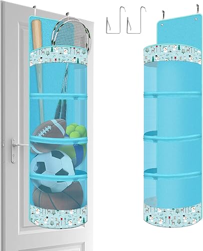 Hanging Organizer, Over The Door Hanging Sports Equipment and Ball Storage, Garage Sports Equipment Organizer for Hold Soccer, Basketball, Football,