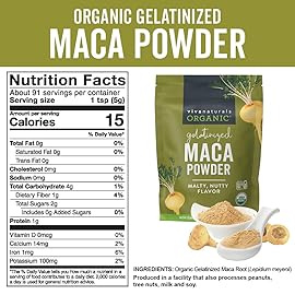 Viva Naturals Organic Maca Powder, Gelatinized, 16 oz (1 lb) - Vegan, USDA Organic, Gluten-Free, Non-GMO Peruvian Superfood in Resealable Bag