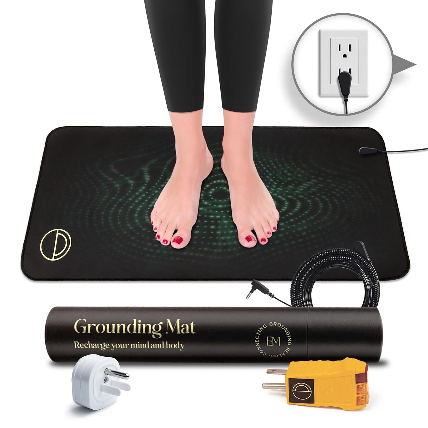 Grounding Mat for Feet 13x29in Earth Connected Wellness for Pain Relief Muscle Tension Relaxation Travel Size Grounding Pad