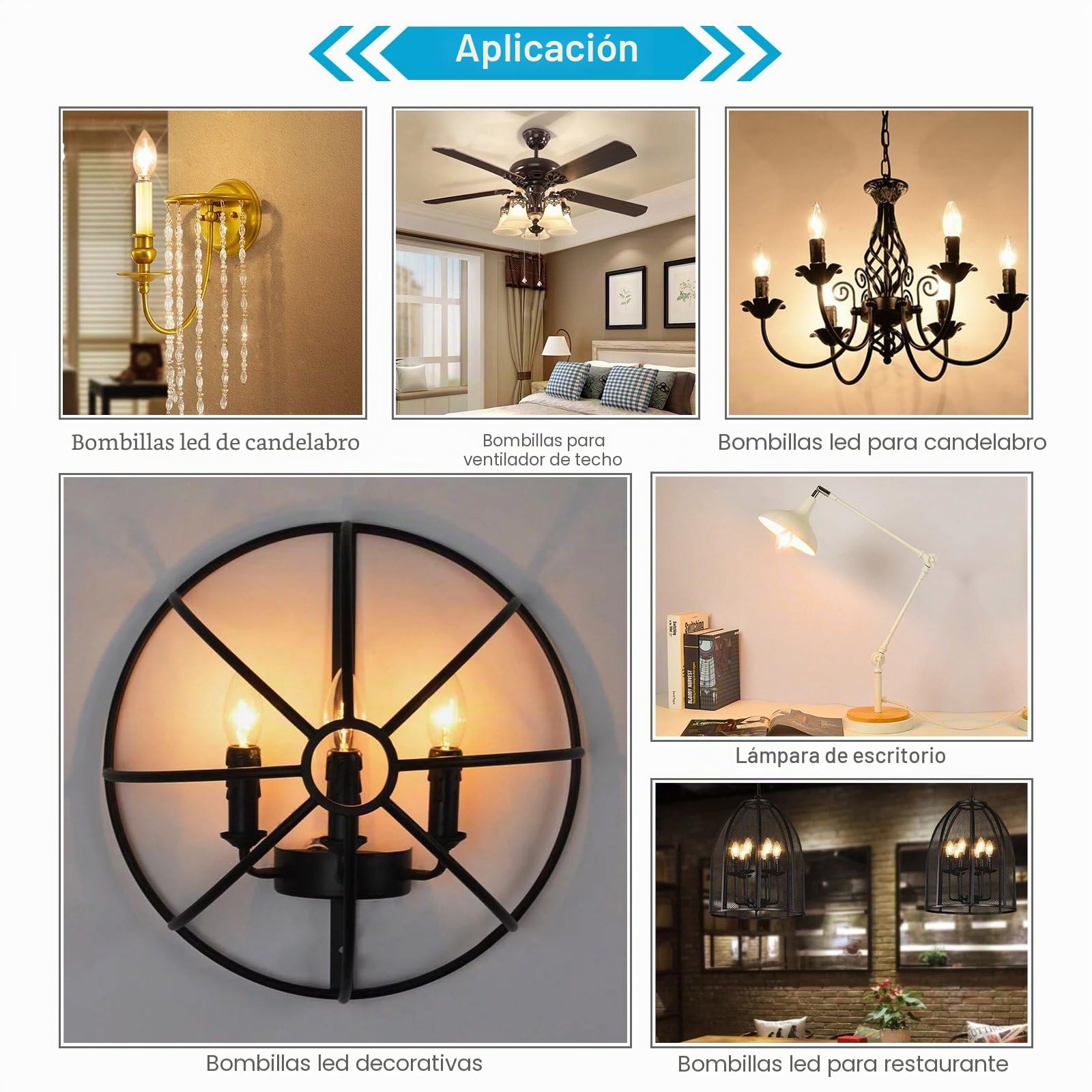 Ascher Bombilla LED E12 clásica transparente para candelabro, 4 W, equivalente a 40 W, blanco cálido 2700 K, no regulable, filamento de vidrio transparente, paquete de 5
