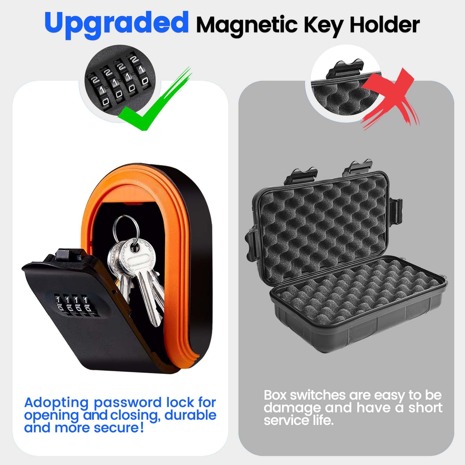 Magnetischer Schlüsselhalter mit 4-stelligem Zahlenschloss unter dem Auto, magnetischer Schlüsselschlosskasten mit starkem Magnet für drinnen und draußen, Reisen, versteckt unter dem