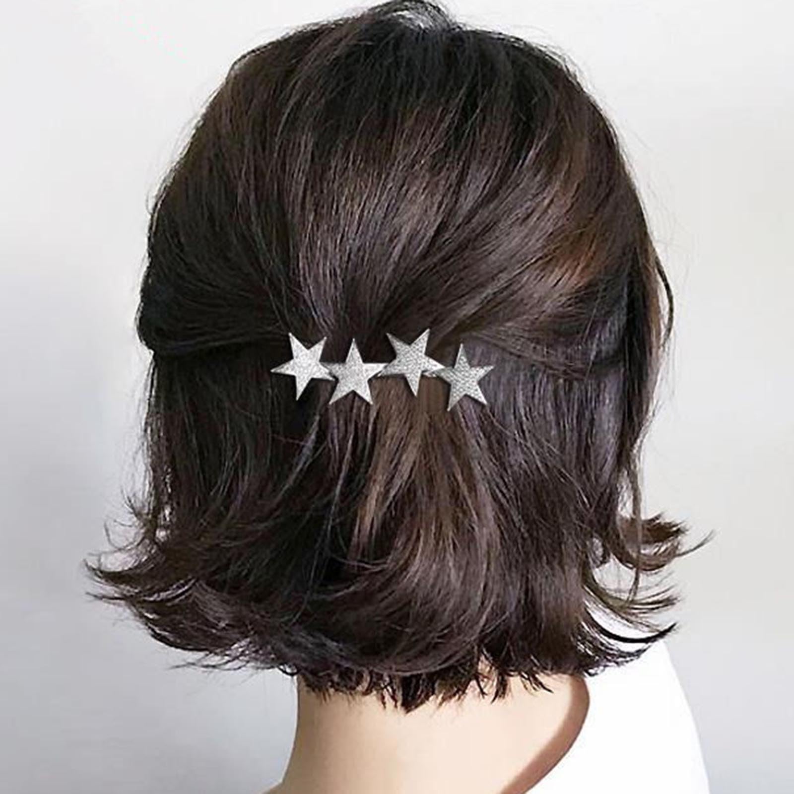 Wendalern Rhinestone Star Hair Clip Crystal Star Cluster Hairpin Barrette Silver Pentagram Non-Slip Metal Geometric Hair Barrettes Wedding Headpiece Hair Styling Accessories for Women - Image 2