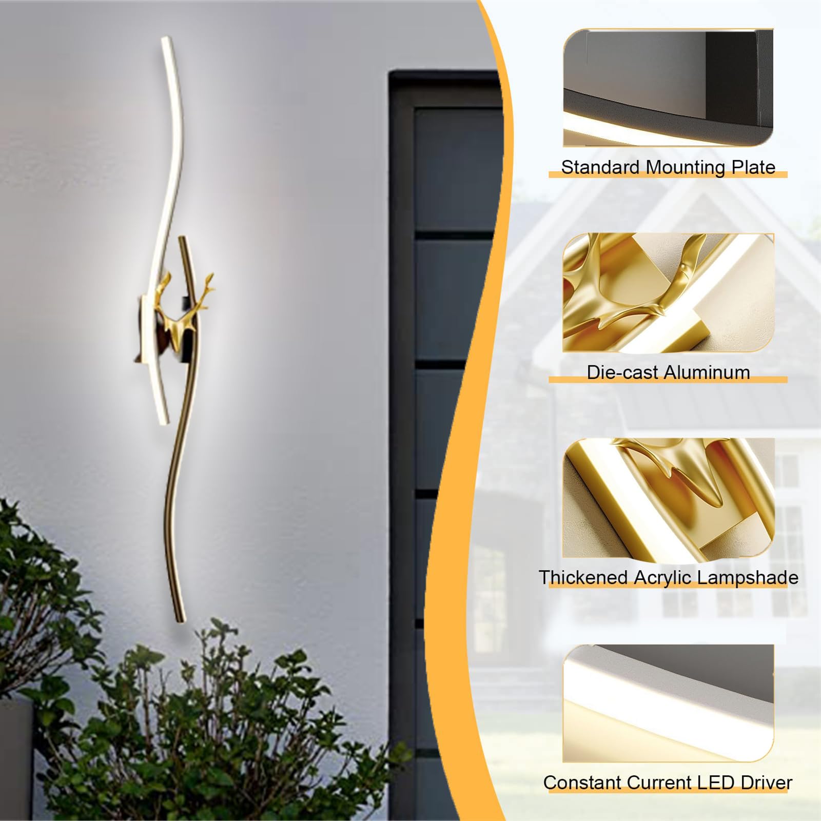 Moderno Dimmerabile Lampada da Parete con Telecomando Lungo LED Impermeabile IP65 Applique da Parete Soggiorno Apparecchio da Parete Terrazza Illuminazione a Parete Ingresso (Oro,120CM)