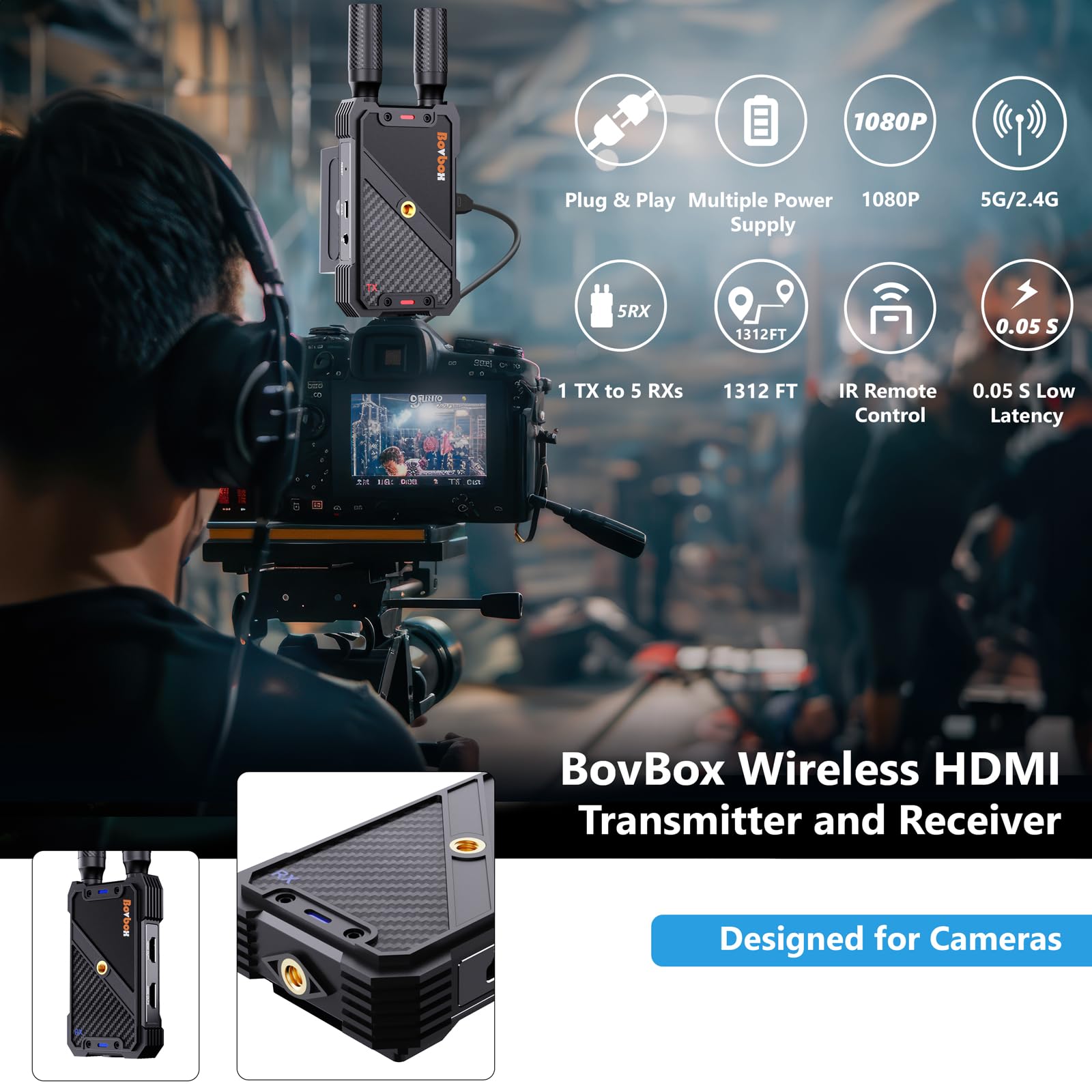 Bezprzewodowy nadajnik i odbiornik HDMI, 400 m, Plug&Play, bezprzewodowy zestaw przedłużaczy HDMI 1080p z LoopOut i obsługą zdalnego sterowania na podczerwień z komputera, aparatu, laptopa, Netflix do
