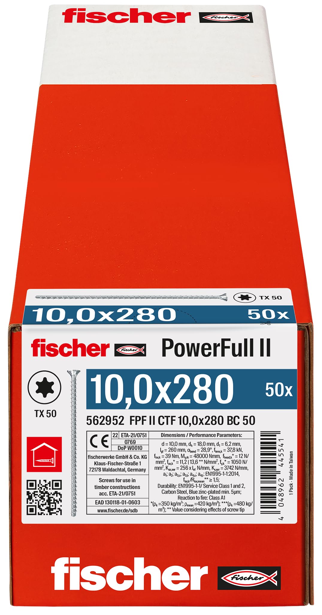 fischer PowerFull II 10.0 x 280, Premium Fully Threaded Screw (Pack of 50) with Innovative Tip Geometry - Image 2