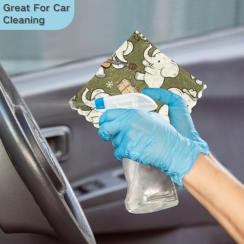 Miniatura 7 de Retro White Elephants Olive Green and Blue Kitchen Towels and dishcloths 6 Pack Set of Tea Towels Decorating toallas para cocina decoracion 11x11in