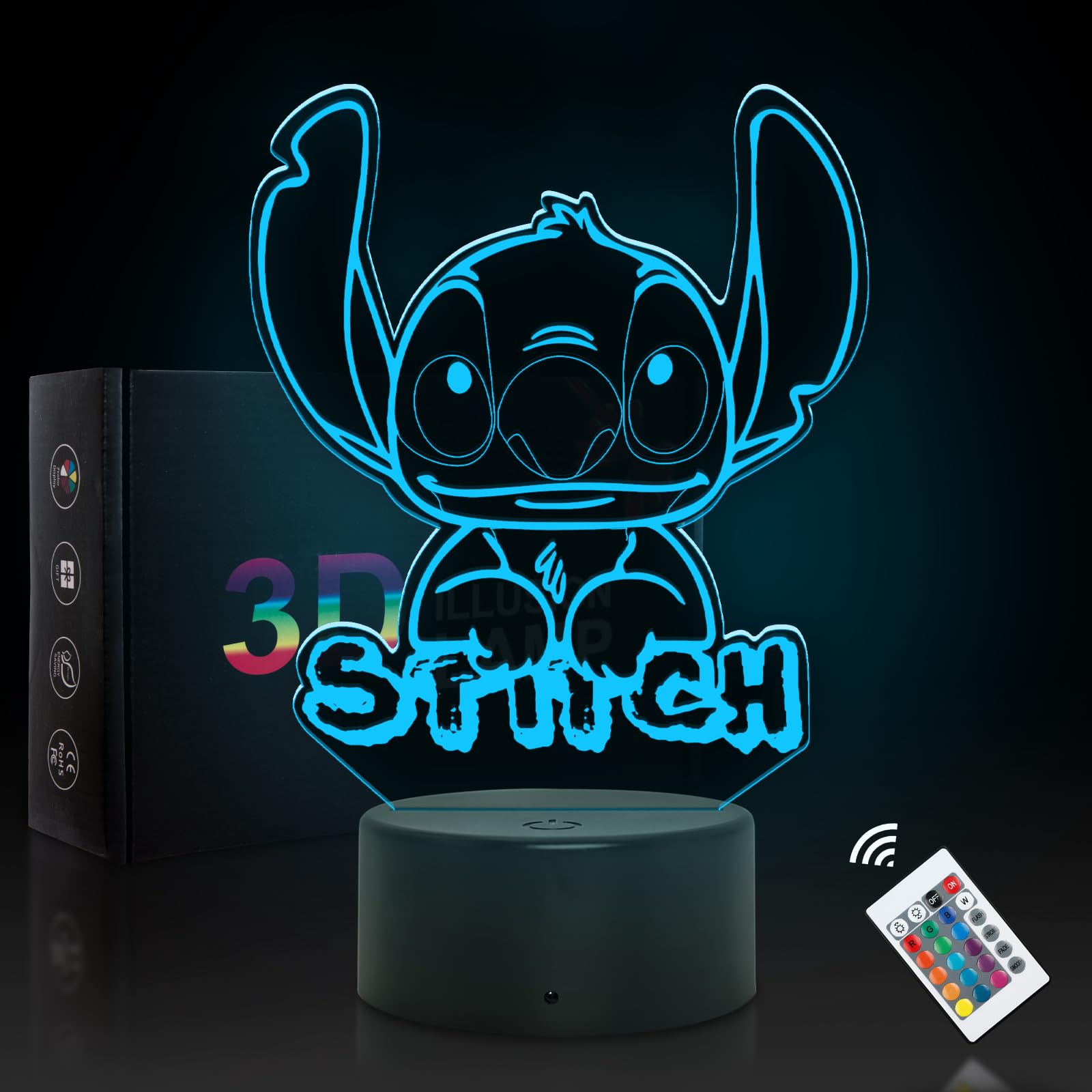 WYDCAA Lampade Stitch - Stich 3D Lampada da Notte Anime, Luce Notturna Decorativa per La Camera Dei Bambini, Lampada da Notte Tattile in Acrilico Rgb Led a 16 Colori, Compleanno Regalo di Natale