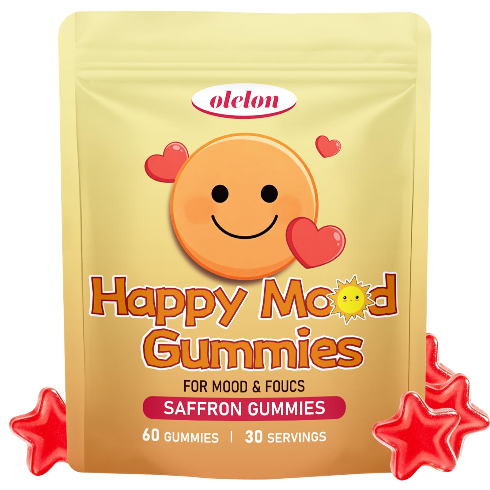 OLELON Happy Chews Saffron Gummies for Kids (60 Counts) 1 Ounce (Pack of 60)