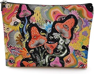 Hippie Mushroom Decor Make Up Bag Cosmetic Travel Bag Retro Mushroom Gifts Mushroom Stuff Merch Funny Gifts for Mushroom Lovers Hippie Women Friends Her Female Wife Mom Grandma Birthday Christmas