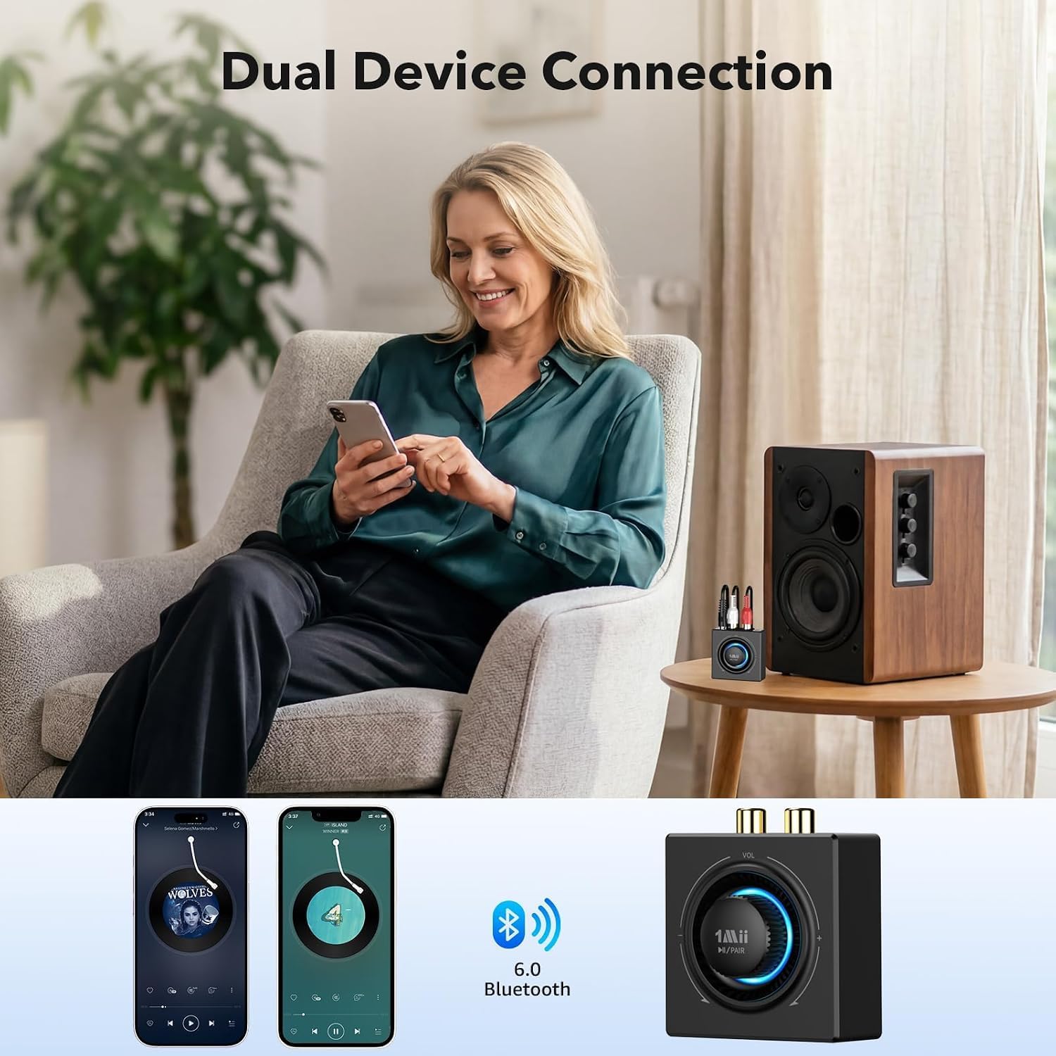 1Mii B06T3 Bluetooth 6.0 Receiver for Home Stereo, RCA & 3.5mm AUX Jack image 3