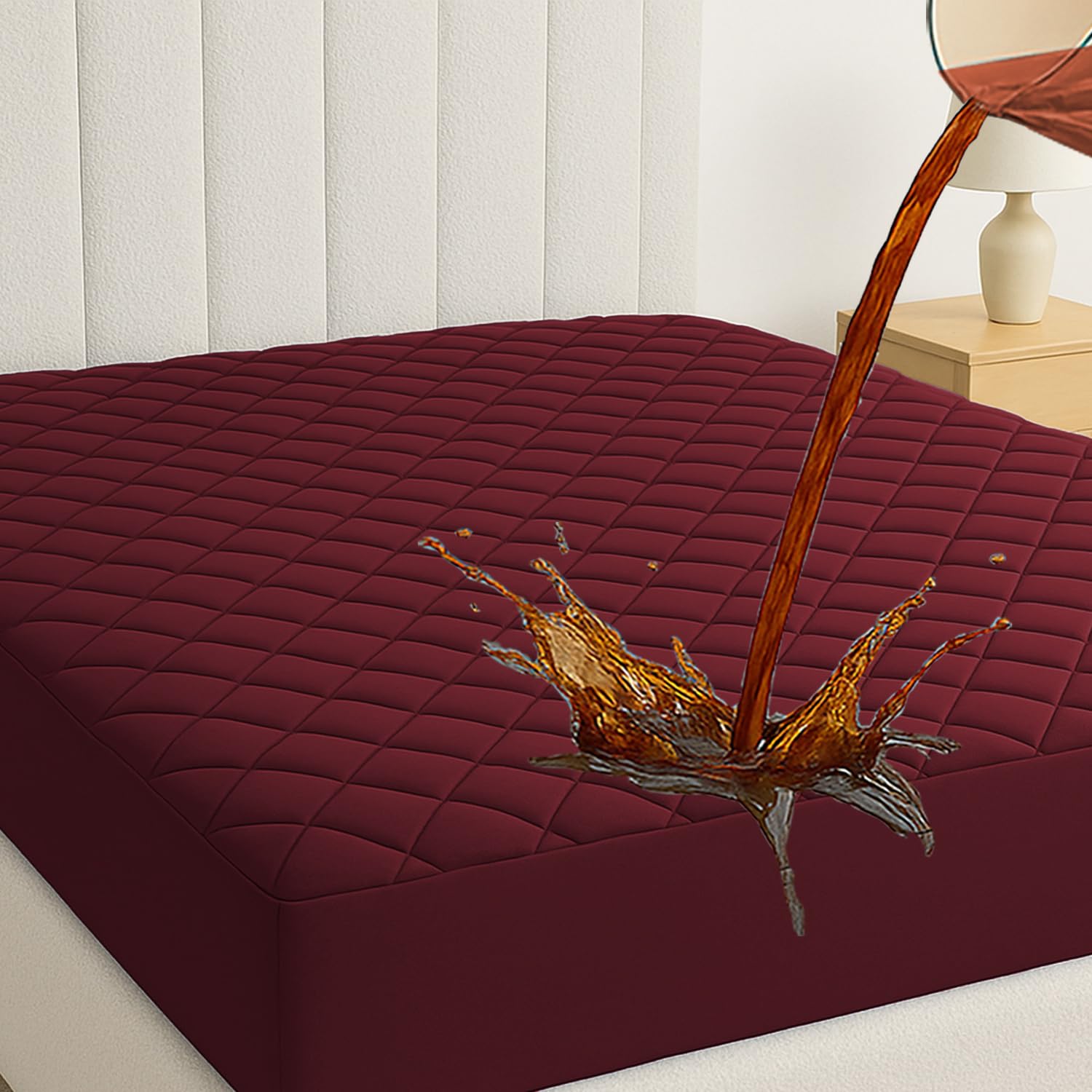 Homestan Quilted 100% Waterproof Microfiber Mattress Protector King Size, Soft Bed Protector King Size for Ultimate Comfort (78"x72" inches, Maroon)-image-17