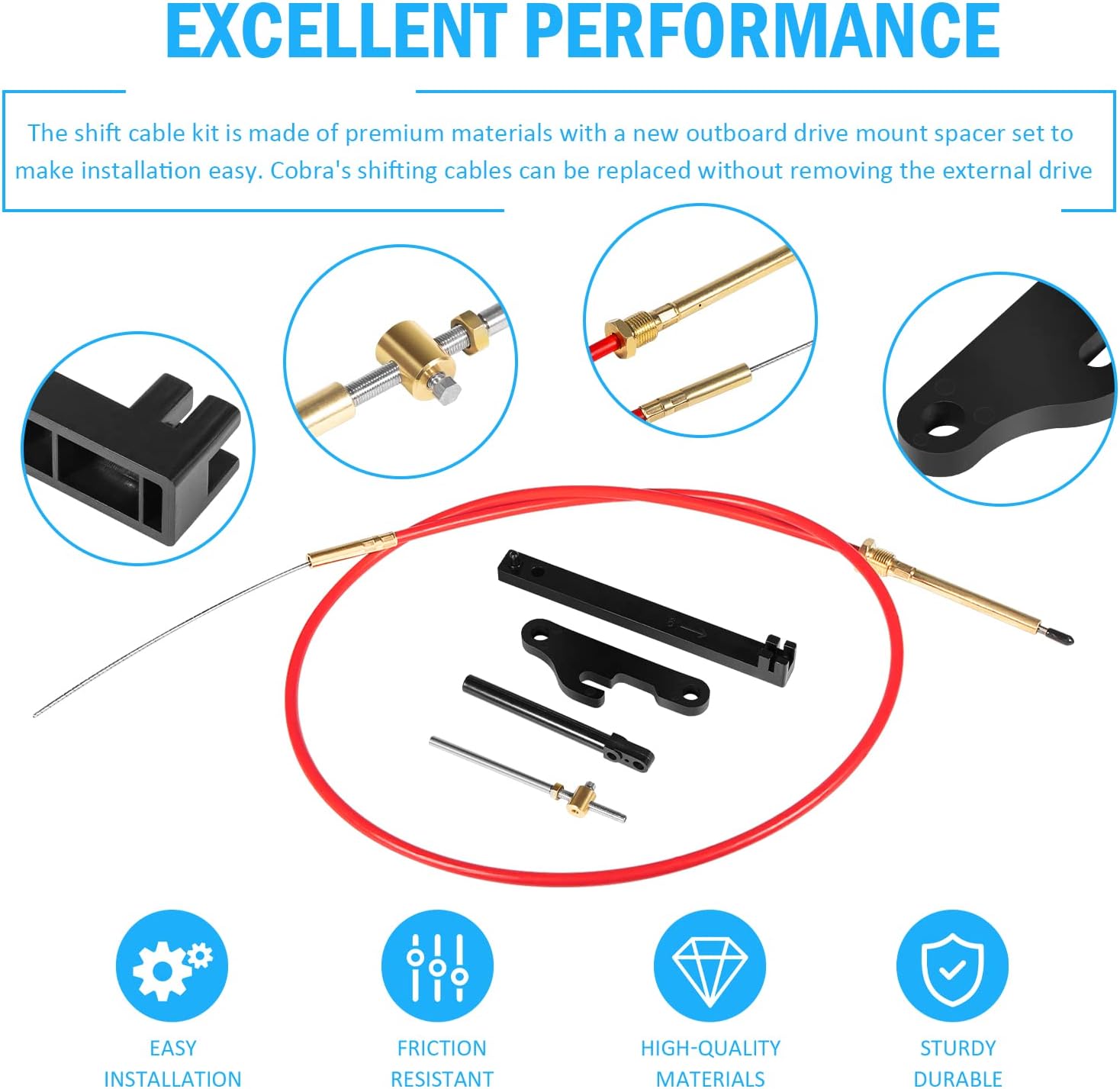 Shift Cable Assembly Kit for Cobra 1986-1993, Adjustment Tools Mounting Gasket Set Fit for Cobra 987661 Sierra 18-2245, Replace 21715 27-00475 Automotive Starter Parts Repair Kits